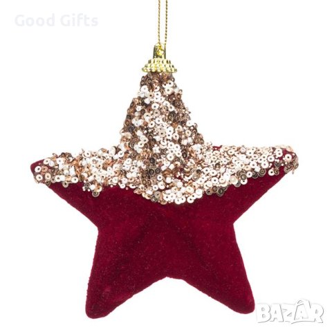 3 броя Червени коледни звезди за елха, 12см, снимка 2 - Декорация за дома - 42700806