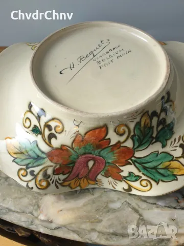 H.Bequet Quaregnon 35см/БЕКЕТ стара белгийска порцеланова фруктиера-купа-чиния с дръжки, снимка 8 - Пана - 48786465