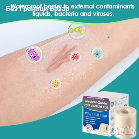 Нова Хидроколоидна превръзка за рани и изгаряния водоустойчива 5см x 1.5м, снимка 6 - Други - 53280182
