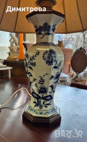 Винтидж нощна лампа, син лук, снимка 4 - Настолни лампи - 53955366