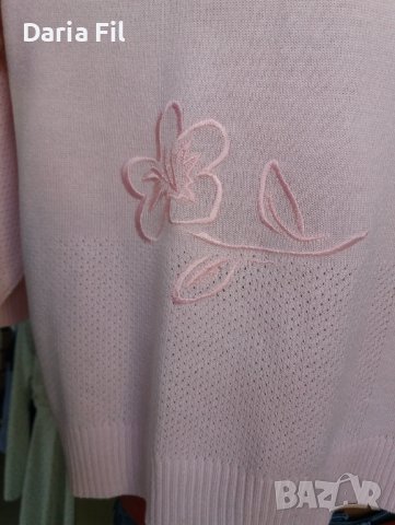Бледорозова блуза фино тънко плетиво с бродерия и 7/8 дължина на ръкава , снимка 3 - Тениски - 40379986
