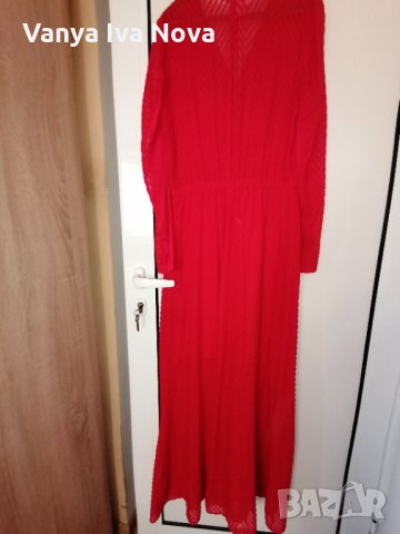 Страхотна дълга червена рокля H&M+подарък червило Max factor , снимка 4 - Рокли - 35453158