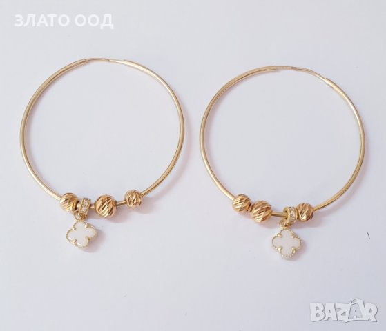 Златни обеци халки- с елементи тип Пандора 14К, снимка 5 - Обеци - 40371207