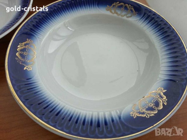 Руски порцеланови чинии кобалт и позлата , снимка 2 - Антикварни и старинни предмети - 30214943