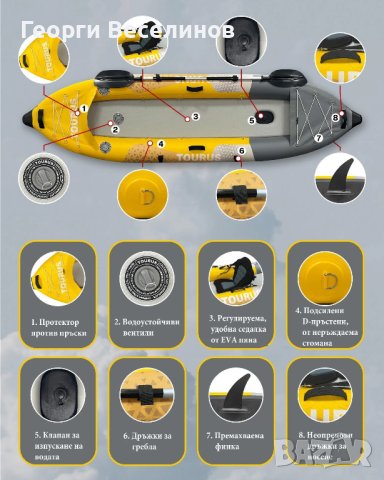 Надуваем едноместен каяк Taursu - 3 години гаранция, снимка 6 - Водни спортове - 42030352