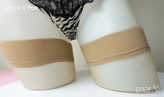 S размер телесни чорапи мрежа със лепяща лента на бедрата, снимка 5 - Бельо - 48093585