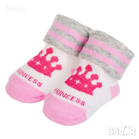 Бебешки чорапи в бяло и розово с корона на принцеса 0-6 месеца S_1248123
