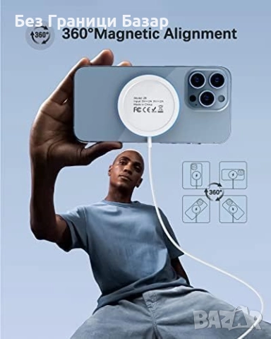 Ново Магнитно зарядно с LED и USB-C/А входове за iPhone MagSafe Айфон 15W, снимка 4 - Аксесоари за Apple - 52532722