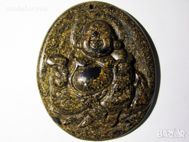 Буда медальон от естествен,натурален Бронзит 136.25 карата Индия, снимка 1 - Колиета, медальони, синджири - 35448134
