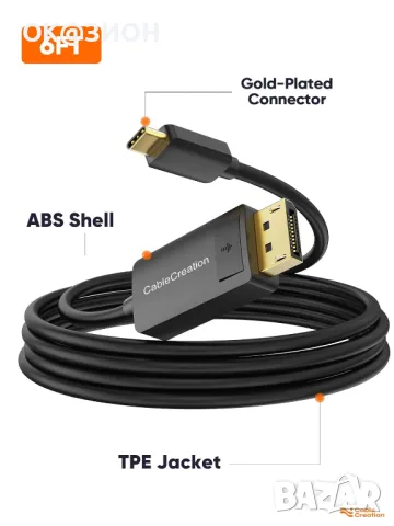 USB C към DisplayPort кабел 6FT Съвместим с iPhone 16 15 Pro Max Plus MacBook , снимка 2 - USB кабели - 48990888