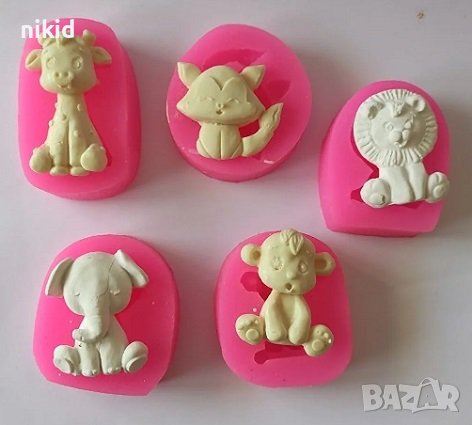 5 бр сафари животни лъв слон маймуна силиконов молд форма калъп гипс кубчета гипсови фигурки с имена