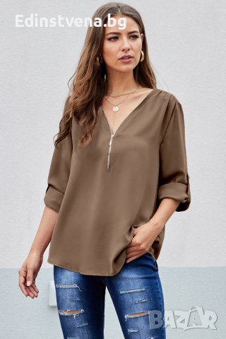 Дамска елегантна блуза в кафяво, снимка 1 - Блузи с дълъг ръкав и пуловери - 40518201