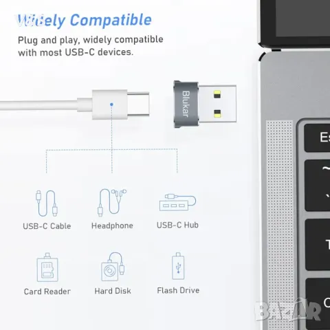 Blukar USB C адаптер от женски към мъжки, [опаковка от 3]  , снимка 2 - USB Flash памети - 47841473