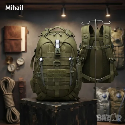 Военна тактическа раница 55L – водоустойчива, с MOLLE система и отделение за лаптоп, зелена
