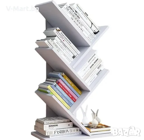Eтажерка за книги, 4 рафта, 6 отделения, 60х 26,5 x 15,5 см БЯЛА