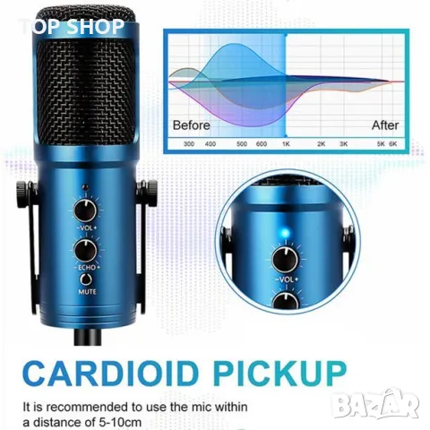 Комплект кондензаторен микрофон за стрийминг на подкаст USB Studio Pop Arm Стойка,ЧЕРЕН, снимка 8 - Микрофони - 48547733