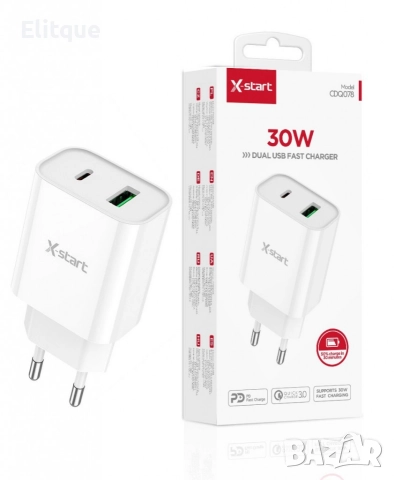 Type-C + USB бързо двойно зарядно устройство