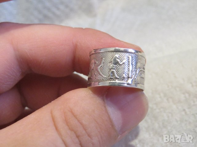 Стар мъжки сребърен пръстен с гравирани египетски  мотиви - уникален модел сребро, снимка 2 - Пръстени - 29453404