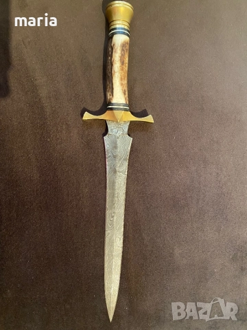  Ръчно изработен колекционерски кинжал от дамаска стомана и рог, снимка 1