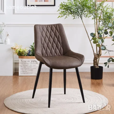 Трапезни столове с дамаска от PU кожа в кафяво (к-кт от 2 бр.) C-UDC069DBR, снимка 2 - Столове - 49273021