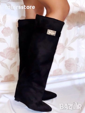 Ботуши на платформа - черен велур - K-40, снимка 2 - Дамски ботуши - 40716625