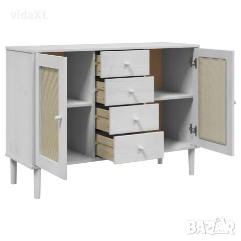 vidaXL Сайдборд "SENJA", ратанова визия, бял, 112x40x80 см, бор масив, снимка 6 - Бюфети - 56147320