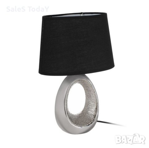 Настолна лампа, Сребърна, Керамична основа, Черна шапка, 33см, E14​, снимка 3 - Настолни лампи - 42508662