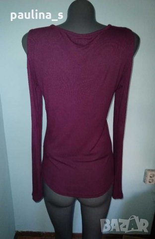 Еластична блуза модел топ с дълъг ръкав и открити рамене в цвят "Аметист" / голям размер , снимка 5 - Блузи с дълъг ръкав и пуловери - 30332900