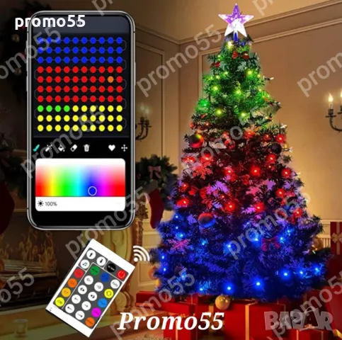 Коледни Лампички за Елха и Декорация 10м. с Дистанционно, Блутут, RGB, снимка 2 - Други - 48352654