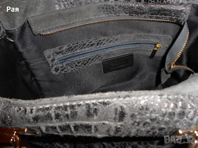 Черна кожена чанта genuine leather Made in Italy, снимка 5 - Чанти - 50687727