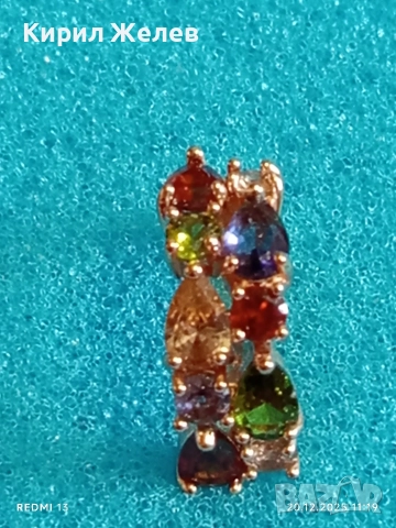 ДАМСКА СРЕБЪРНА ОБЕЦА с РАЗНОЦВЕТНИ КРИСТАЛИ ПОЗЛАТА ЮВЕЛИРНА ИЗРАБОТКА 51094, снимка 3 - Обеци - 52855709