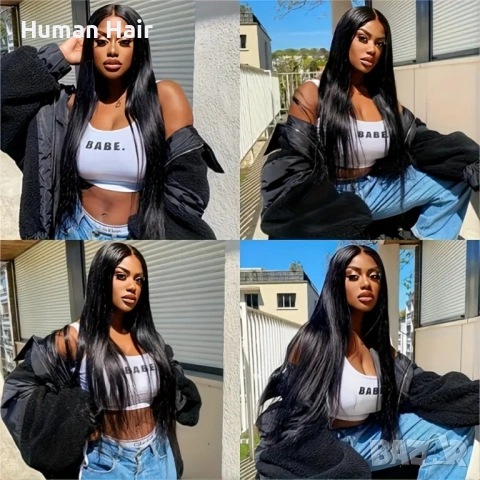 Естествена дълга права перука 80 см - черна бразилска коса, 360° дантела, снимка 12 - Аксесоари за коса - 53375094