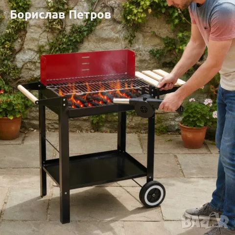 Градинско барбекю на колела, емайлирана стомана, 4 степени + Подарък , снимка 4 - Барбекюта - 56010712