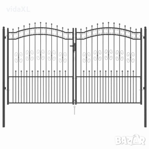 vidaXL Оградна порта с капак тип „копие“, черна, 305x175 см(SKU:151098)
