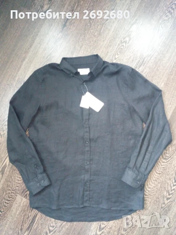 Нова с етикет мъжка черна риза L-ка 100% лен, снимка 7 - Ризи - 51328114