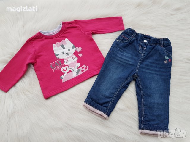 Ватирани дънки и блуза 68-74см., снимка 3 - Панталони и долнища за бебе - 31220926