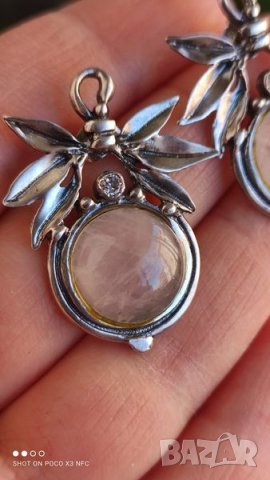 Масивни сребърни обеци с розов кварц, снимка 2 - Обеци - 42888936