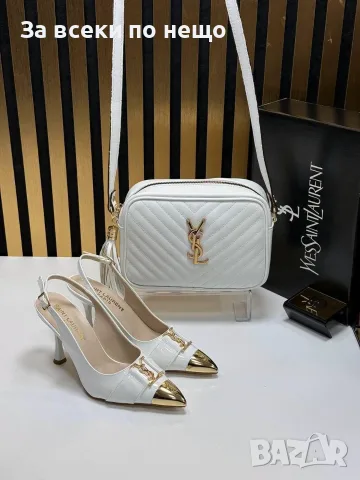 Yves Saint Laurent Дамски Бели Обувки Със Златисти Акценти На Ток Код SEM-246, снимка 3 - Дамски обувки на ток - 55776681