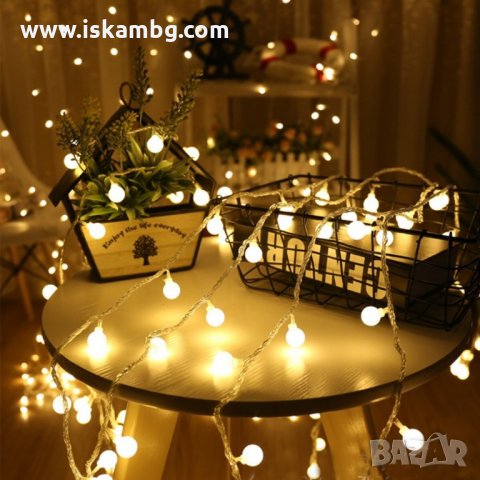 LED лампички за декорация с топки, 10метра, 100 LEDS бели - код 3280, снимка 7 - Декорация за дома - 34511084