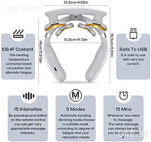 Нов преносим Масажор за врата при болки в шията с функция за загряване, снимка 6 - Масажори - 49927061