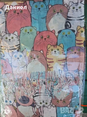 Шал памук и кашмир с котки, снимка 4 - Шалове - 51014157