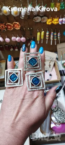 Дамски комплекти обеци и пръстен със смола. Бижута Луди гъби. Идея за подарък.