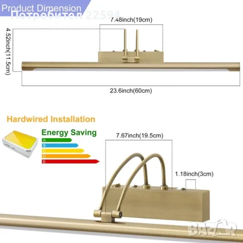 LED лампа за картина , баня , водоустойчива IP44 10 W регулируема 3 цвята – Бронз 60 см, снимка 2 - Лампи за баня - 56036133
