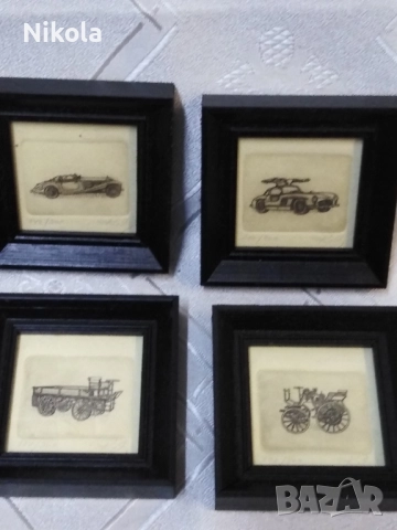Колекция от 6 миниатюрни рамкирани илюстрации графики с лимитиран тираж на автомобили, снимка 9 - Антикварни и старинни предмети - 51857664