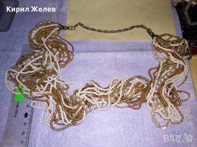 ВЕЛИКОЛЕПНА МЪНИСТЕНА ОГЪРЛИЦА ХИЛЯДИ РЪЧНО НИЗАНИ ЗВЕНА МЪНИСТА РЕТРО НАКИТ БИЖУ 34663, снимка 2 - Колиета, медальони, синджири - 39190546