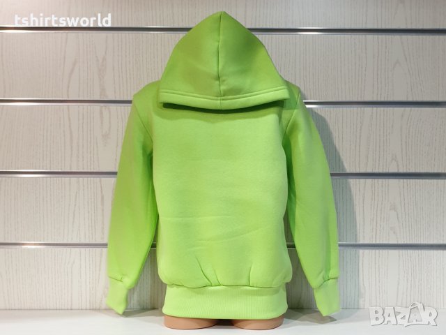 Нов детски изчистен суичър в неонов зелен цвят с качулка, снимка 5 - Детски анцузи и суичери - 38173826