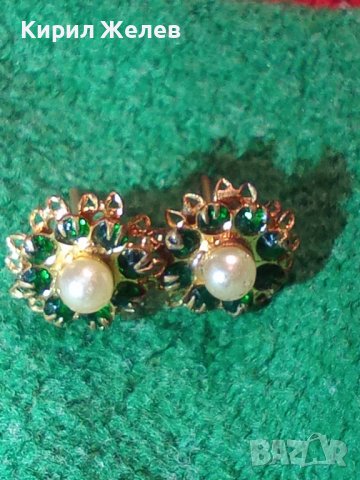 СТАРИННИ БРОНЗОВИ ФИЛИГРАННИ ПОЗЛАТЕНИ СКЪПОЦЕННИ АР ДЕКО ПЕРЛЕНИ ОБЕЦИ с ФАСЕТ КАМЪНИ ПЕРИДОТ 24426, снимка 3 - Антикварни и старинни предмети - 33958095