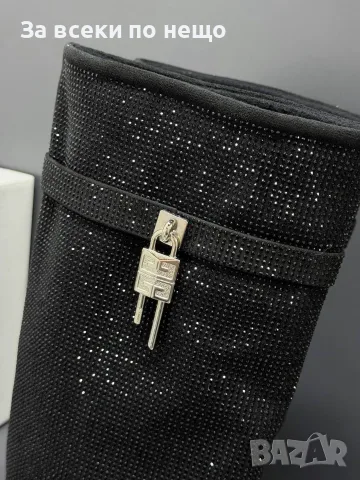 Givenchy Дамски Черни Високи Ботуши С Кристали И Декоративен Катинар Код SK2167, снимка 3 - Дамски ботуши - 56181441