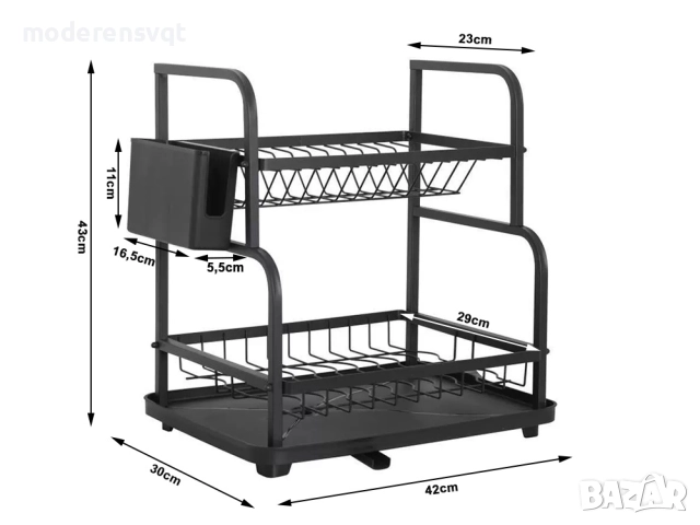 Сушилник за чинии на 2 нива с улей за мивка черен, снимка 5 - Сушилници - 51923998