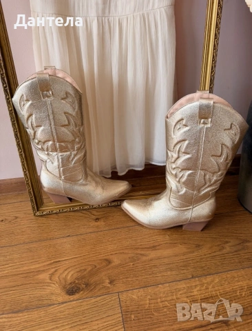 Златни каубойски ботуши, снимка 11 - Дамски ботуши - 54227135